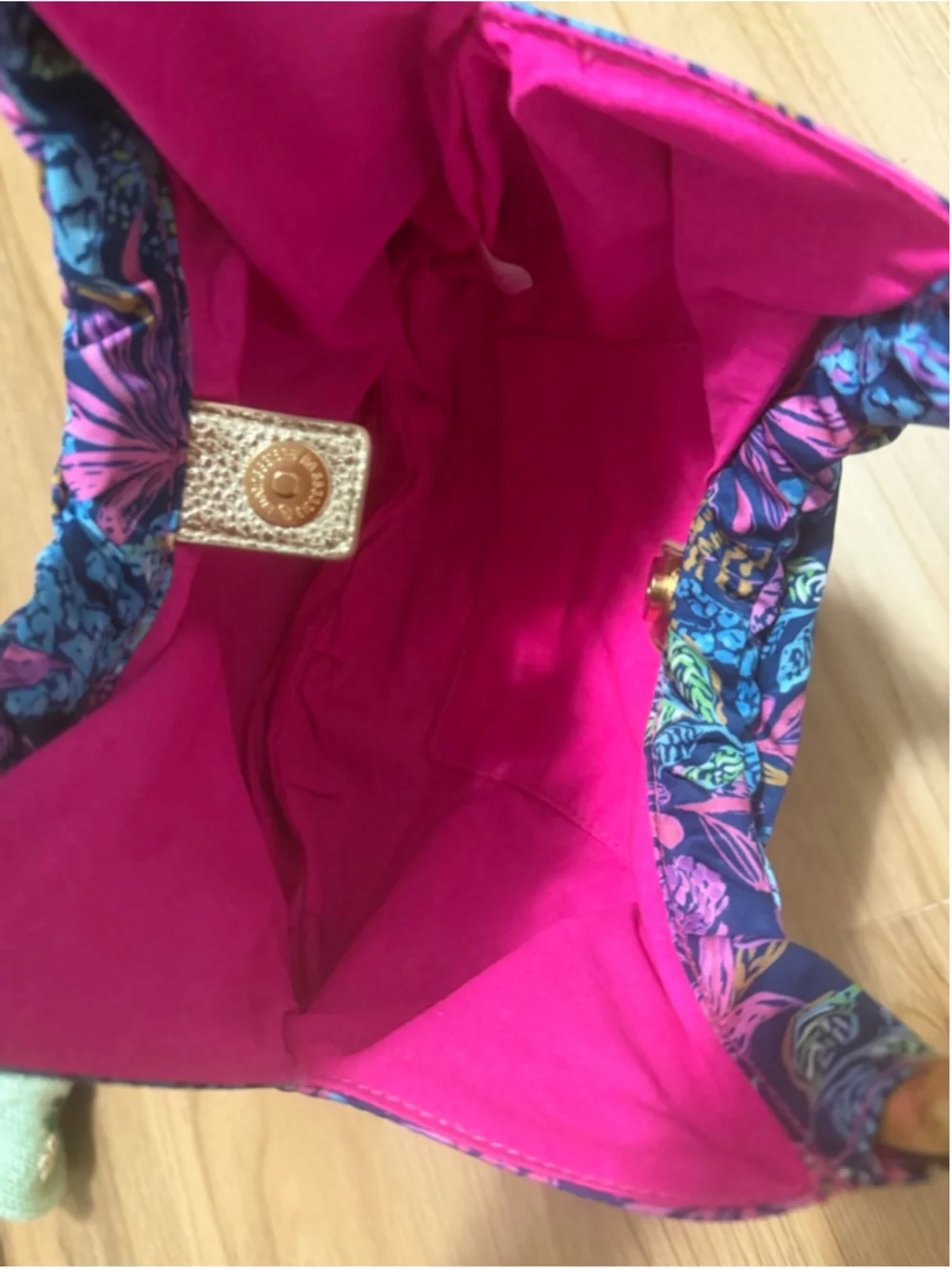 Lilly Pulitzer Bamboo Handle Floral Hobo Shoulder Bag Blue Pink Tropical Print - Picture 4 of 4